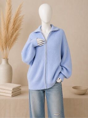🩵✨ Le Lis Oversized Ribbed Zip-Up Sweater Cardigan ✨🩵